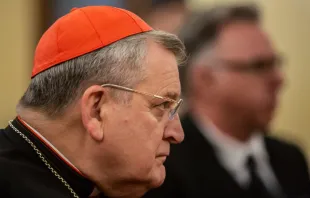 Cardinal Raymond Burke listens in the audience during the presentation of the new book Christvs Vincit by Bishop Athanasius Schneider, in Rome on Oct. 14, 2019. Daniel Ibanez/CNA